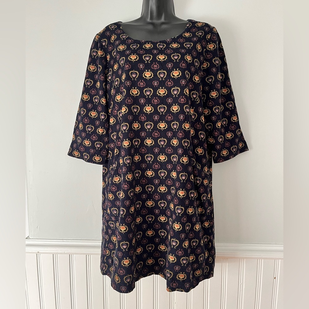Nomads Navy Cotton Corduroy Shift Dress with Pockets, Size 12